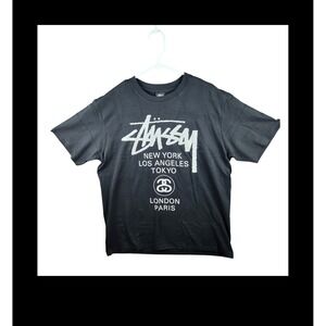 STUSSY World Tour Tee Black Graphic T Shirt Size Large